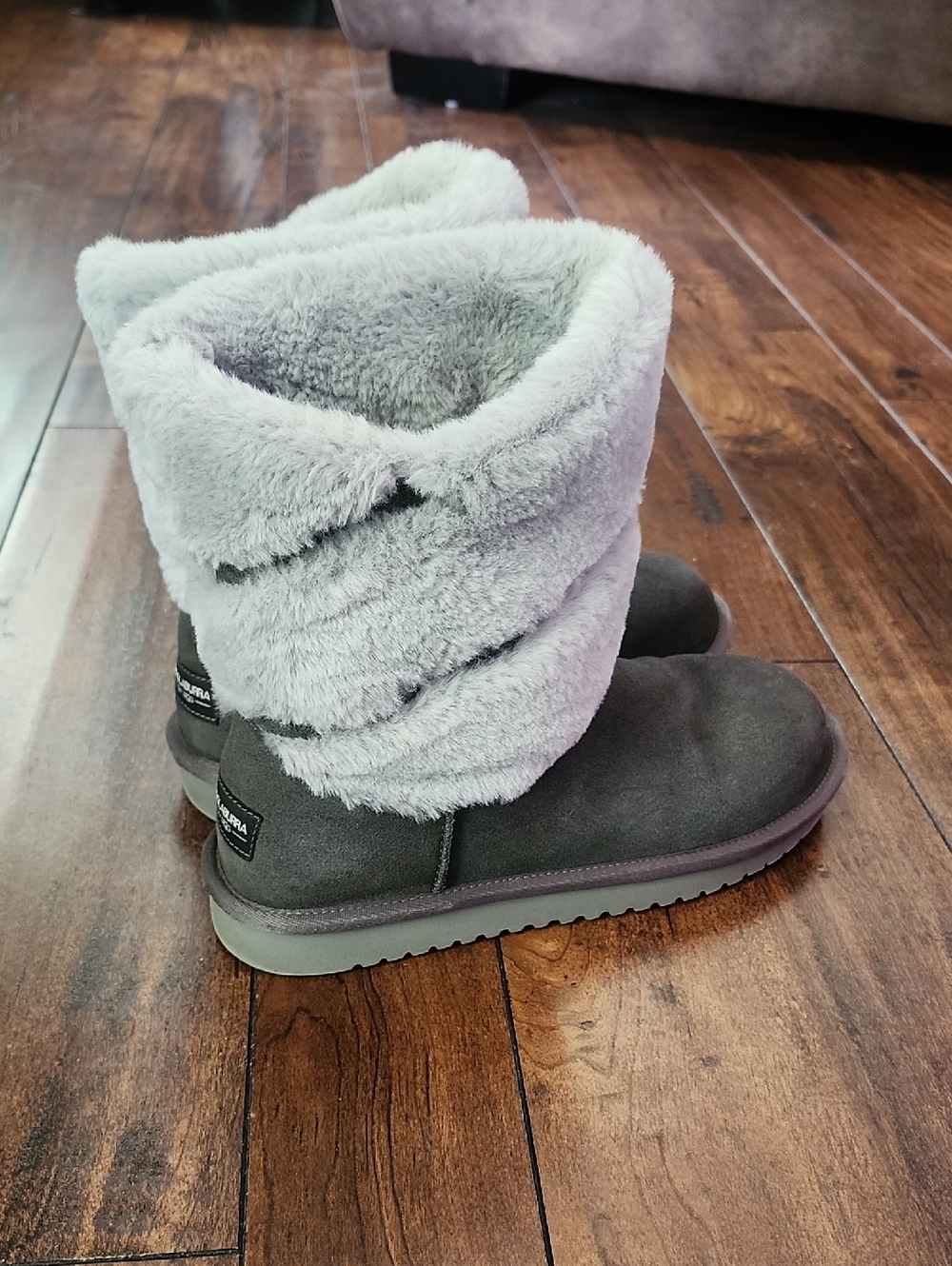 Koolaburra By Ugg Gray Faux-Fur Cuff Mid-Calf Winter Boots Women's Size 8